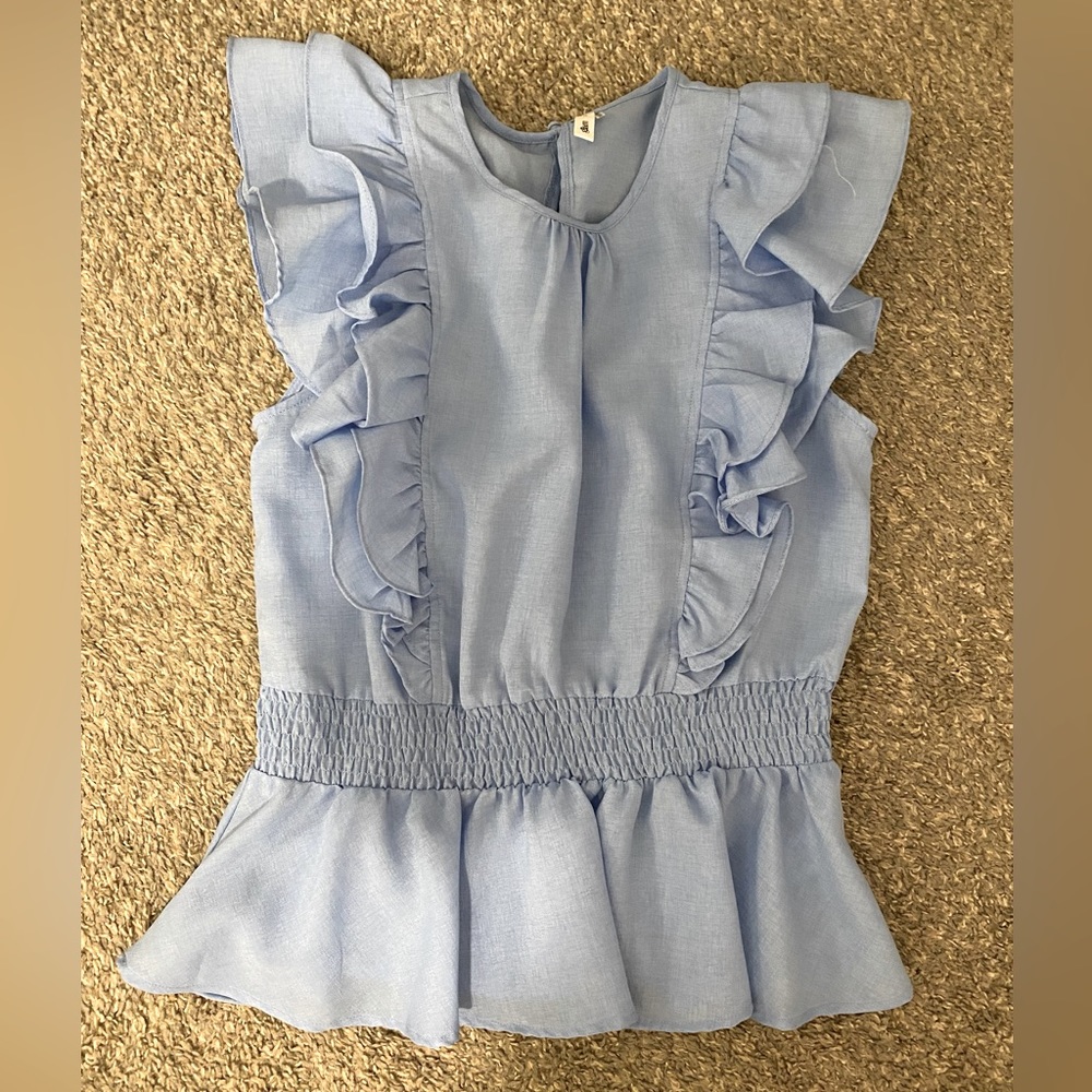 Chambray Ruffle Peplum Top